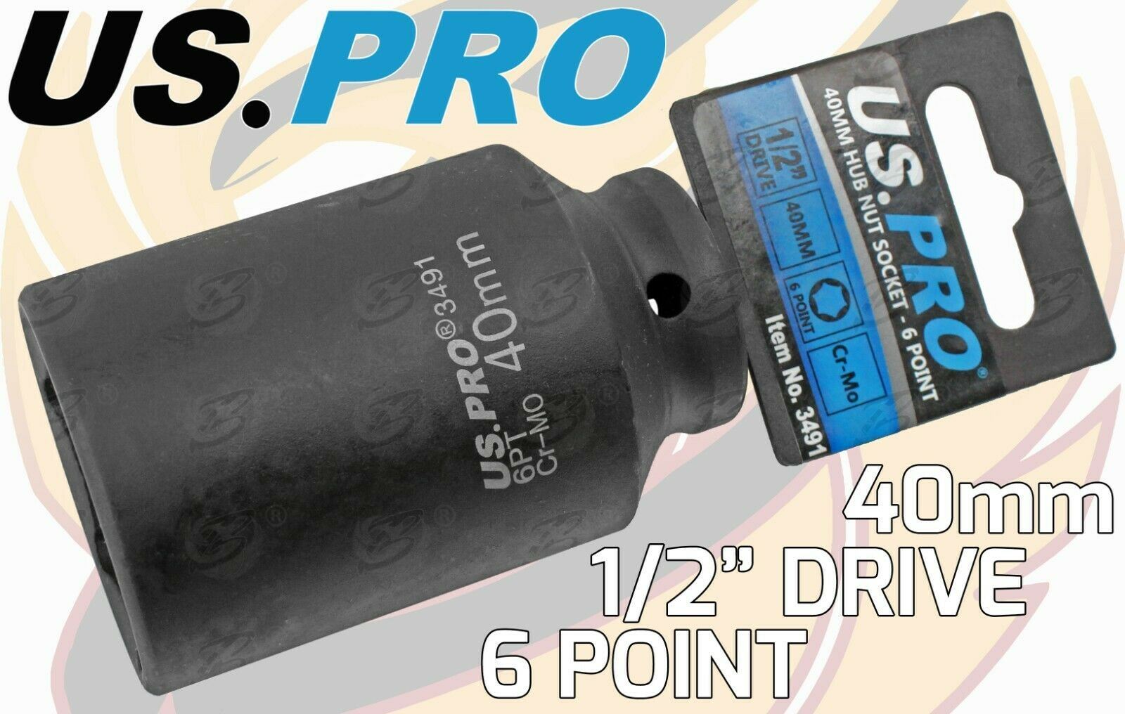 US PRO 40MM 1/2" DRIVE 6 POINT DEEP IMPACT SOCKET ( SINGLE )