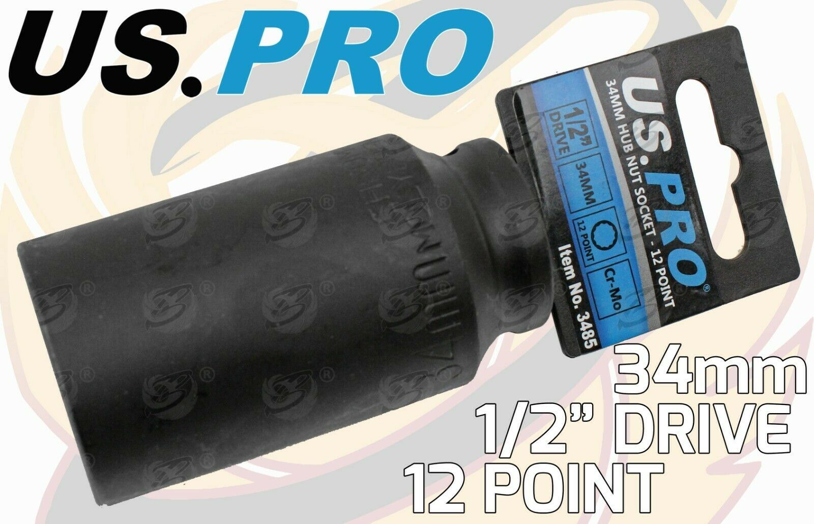 US PRO 34MM 1/2" DRIVE 12 POINT DEEP IMPACT SOCKET ( SINGLE )