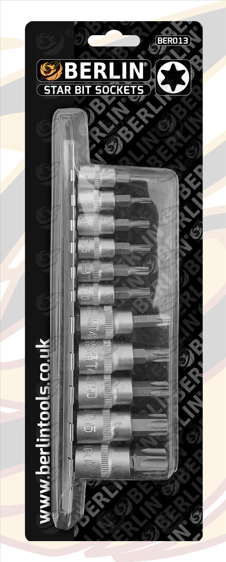 BERLIN 28PCS 1/4" & 3/8" DRIVE HEX - TORX - SPLINE BIT SOCKETS