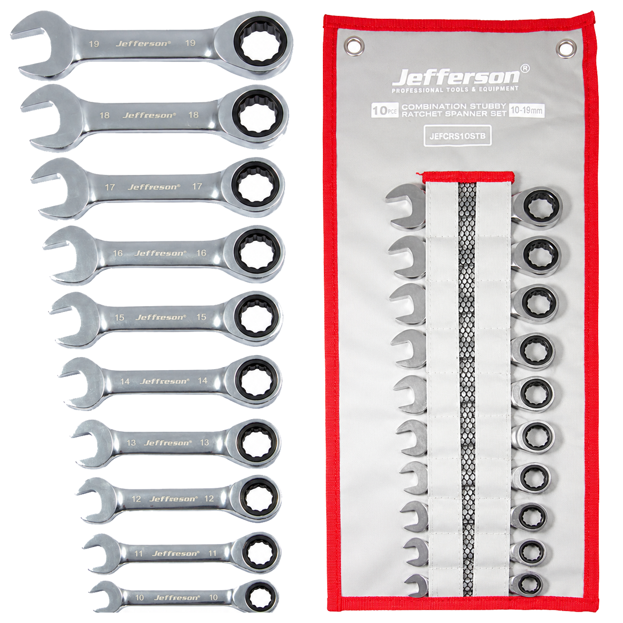 Jefferson 10 Piece Stubby Ratchet Spanner Set With A Manufacturers LifeTime Guarantee CRSS10STB
