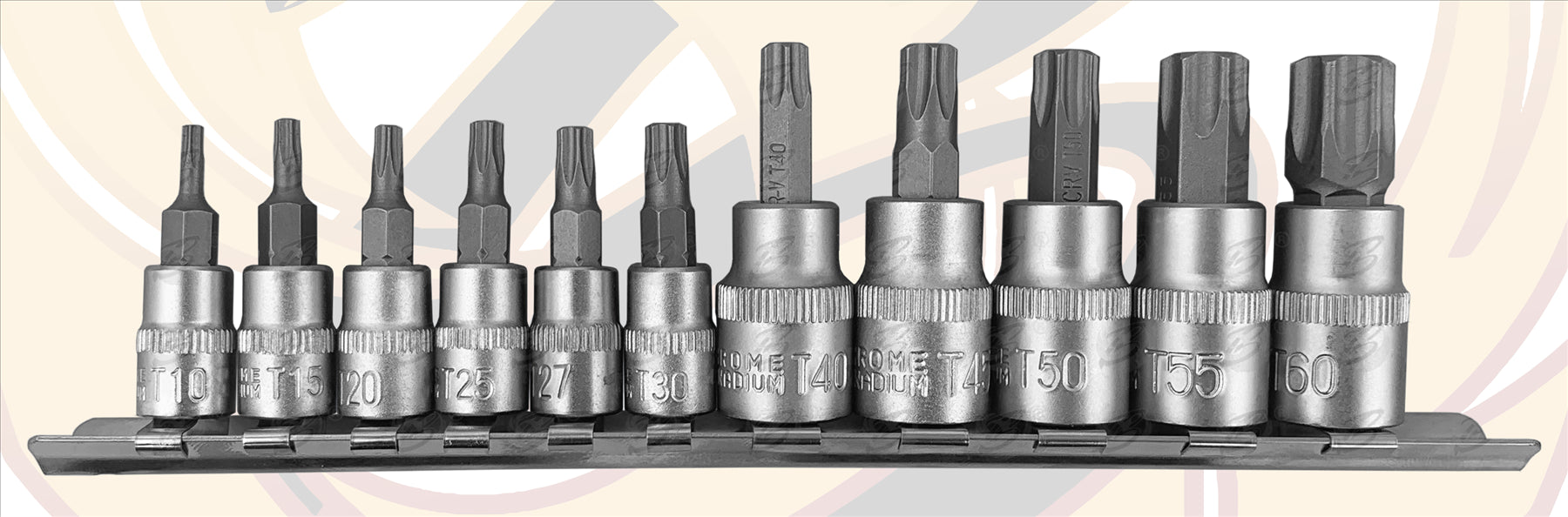 BERLIN 11PCS 1/4" & 3/8" DRIVE TORX BIT SOCKETS T10 - T60