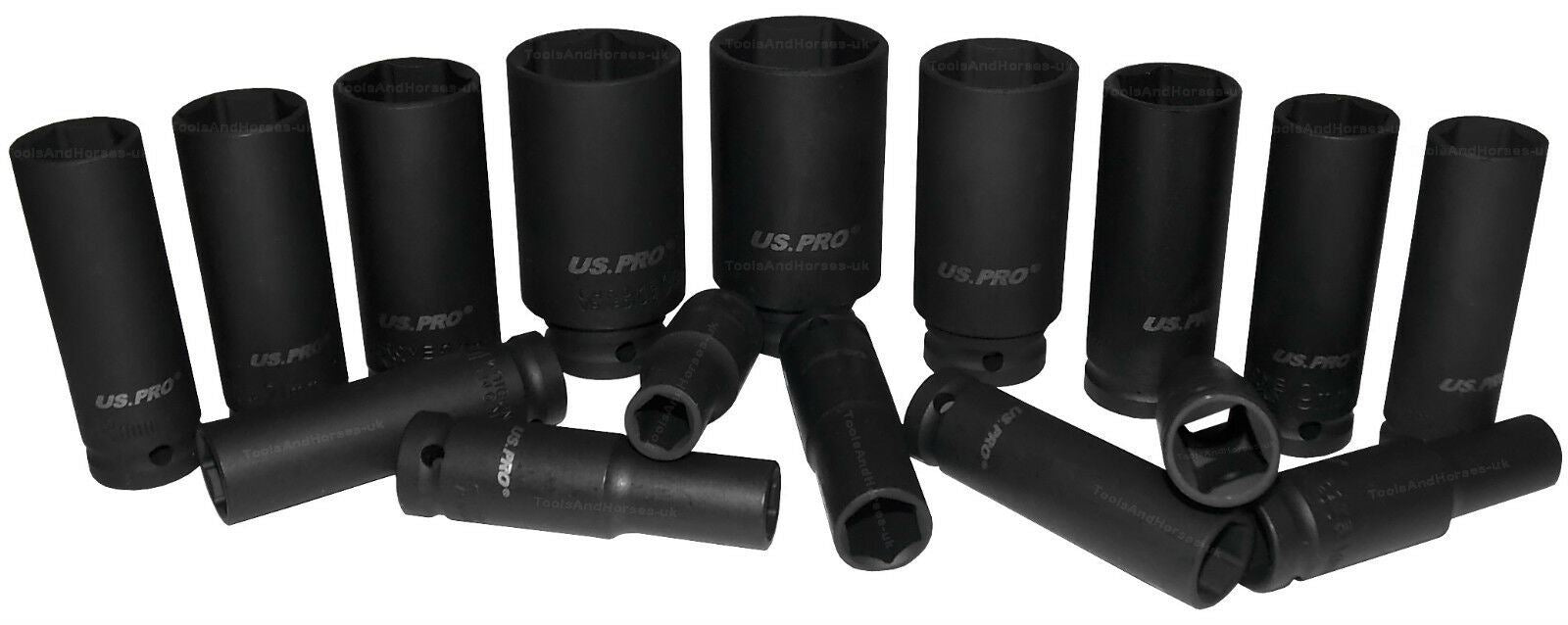 US PRO 19PCS 1/2" DRIVE 6 POINT DEEP IMPACT SOCKETS & EXTENSIONS 10MM - 32MM