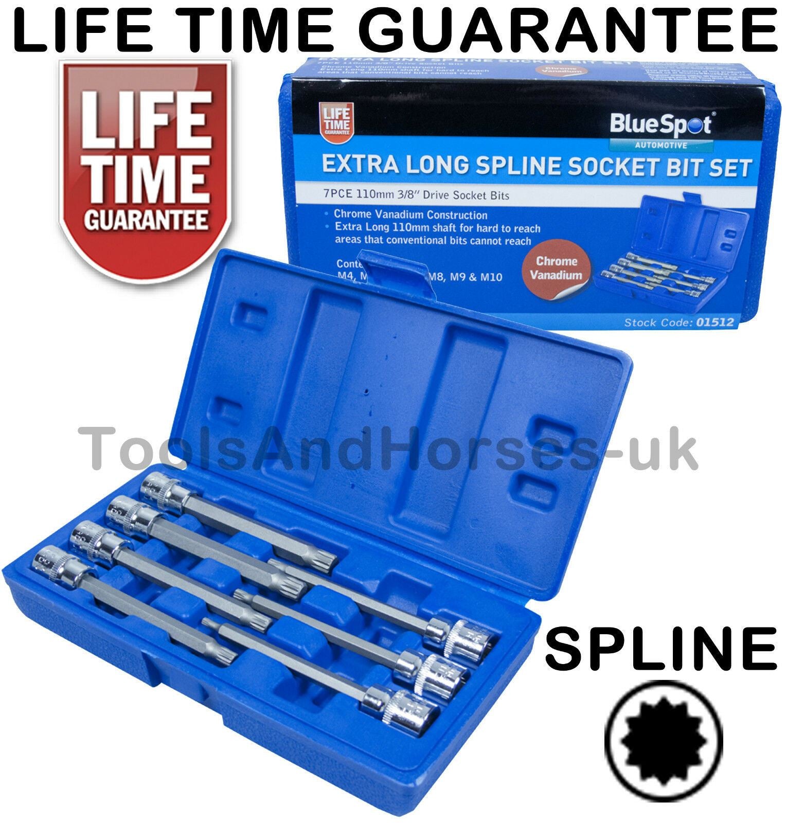 BLUESPOT 7PCS 3/8" DRIVE EXTRA LONG SPLINE BIT SOCKETS M4 - M10