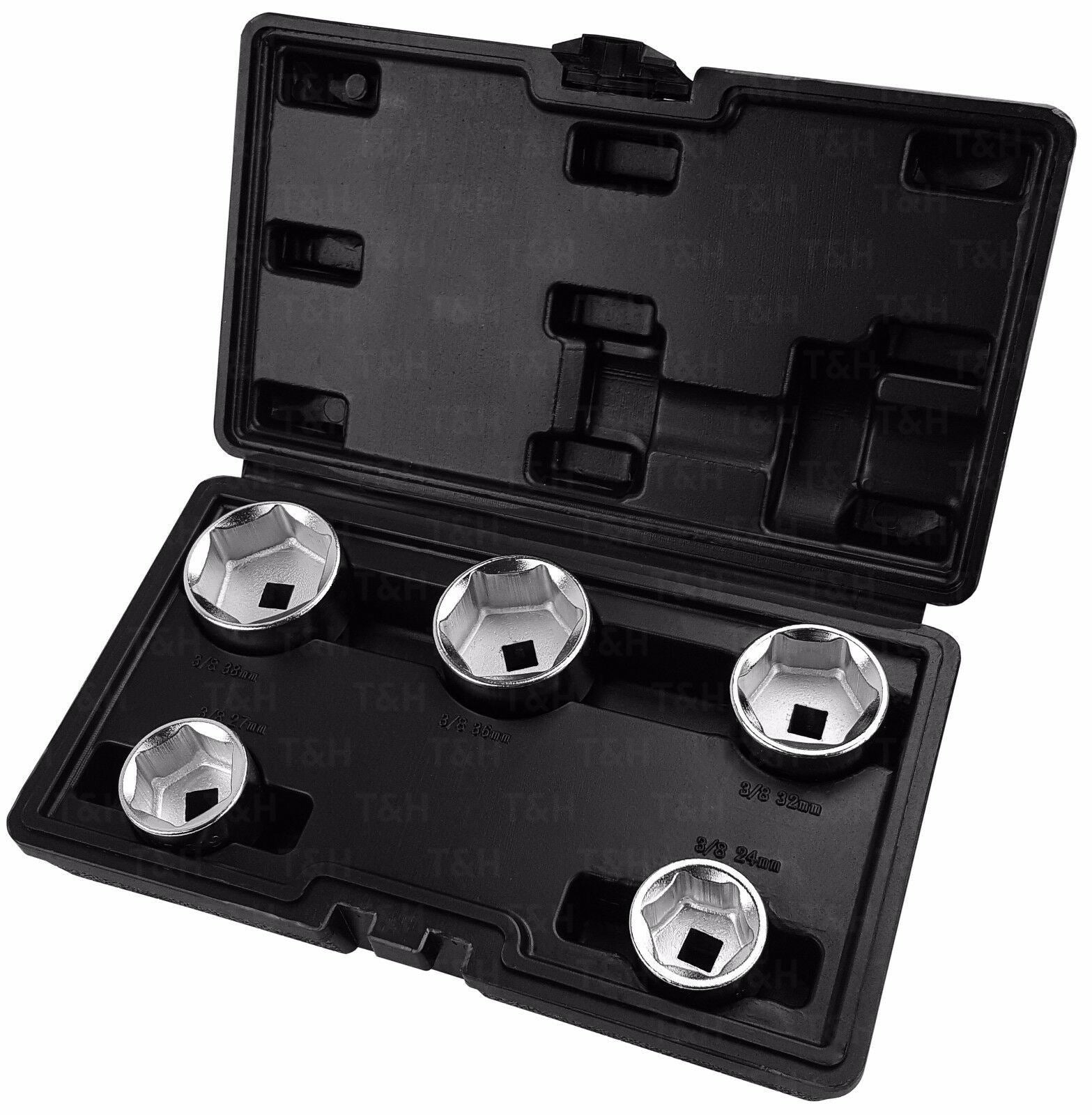 US PRO 5PCS 3/8" DRIVE 6 POINT LOW PROFILE OIL FILTER SOCKETS 24MM - 38MM