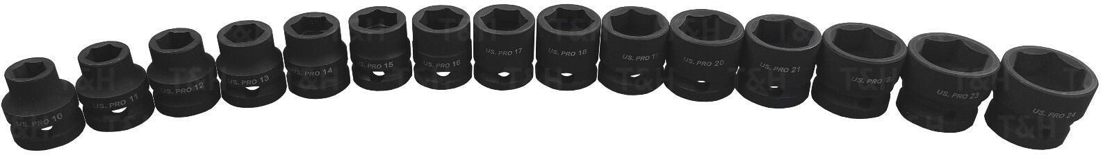 US PRO 15PCS 1/2" DRIVE 6 POINT SHALLOW IMPACT SOCKETS 10MM - 24MM