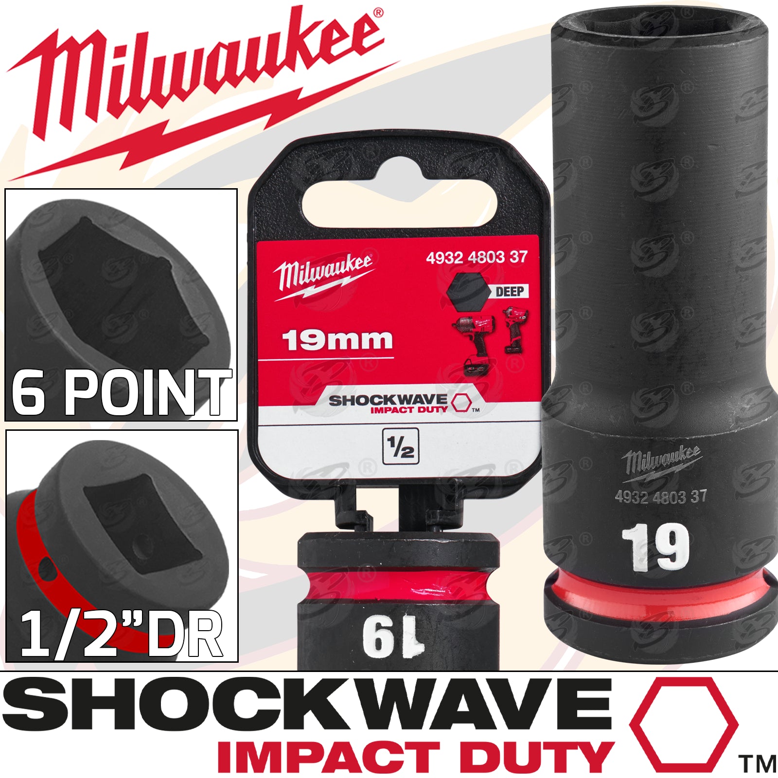 MILWAUKEE 19MM 1/2" DRIVE 6 POINT DEEP IMPACT SOCKET ( SINGLE )