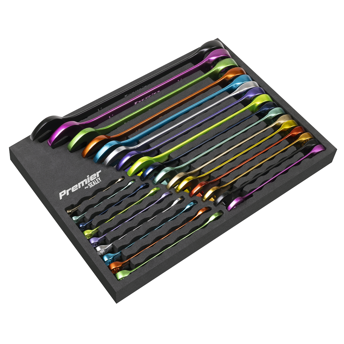 Sealey 25 Piece Multi Coloured Combination Spanners 6mm - 32mm In EVA Foam Storage Block With A Manufacturers LifeTime Guarantee AK63268