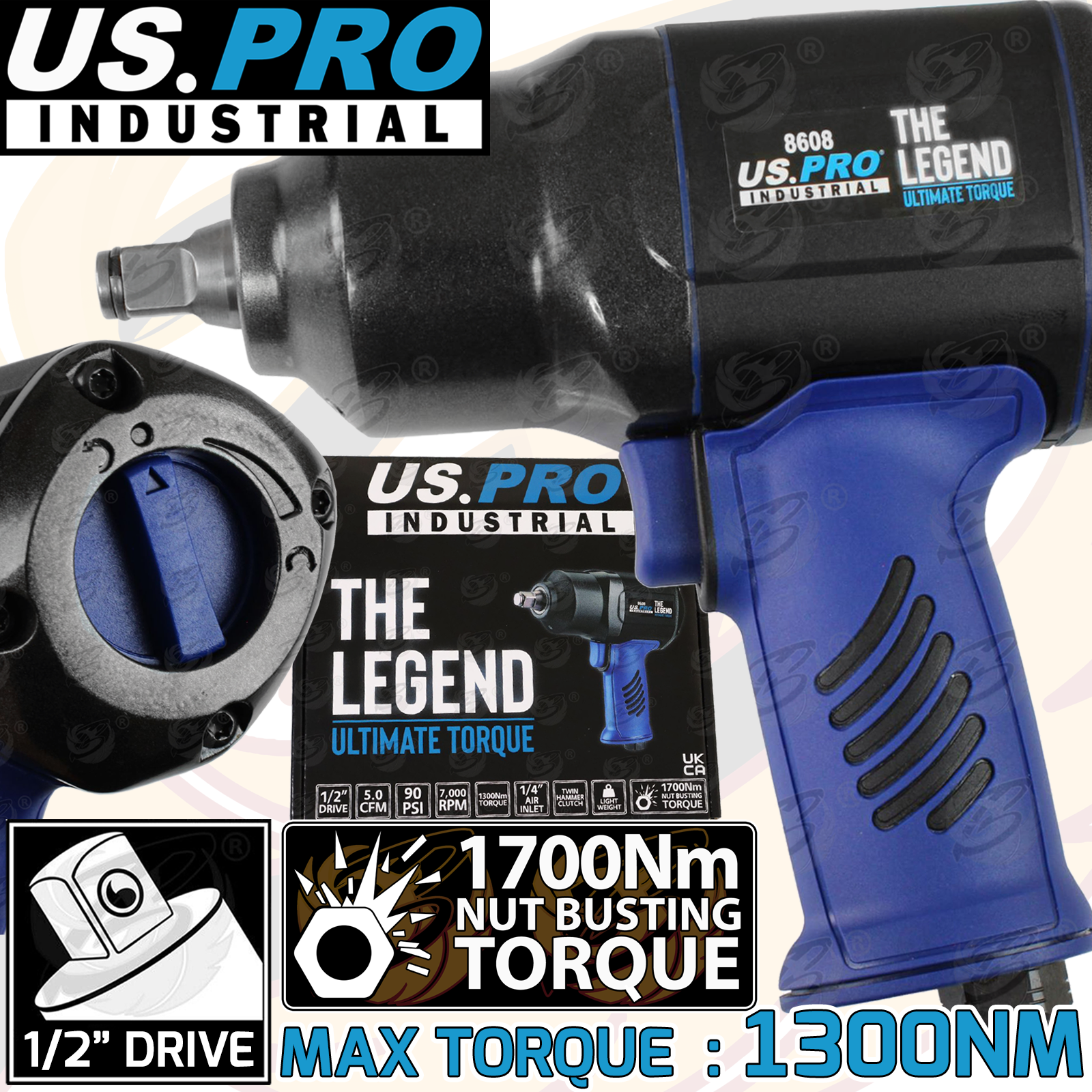 US Pro 1/2" Drive Air Impact Wrench 1700Nm ( The Legend ) ( 8608 )