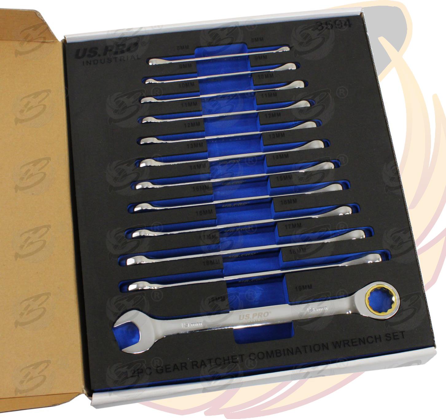 US PRO 12PCS COMBINATION RATCHET SPANNER SET 8MM - 19MM