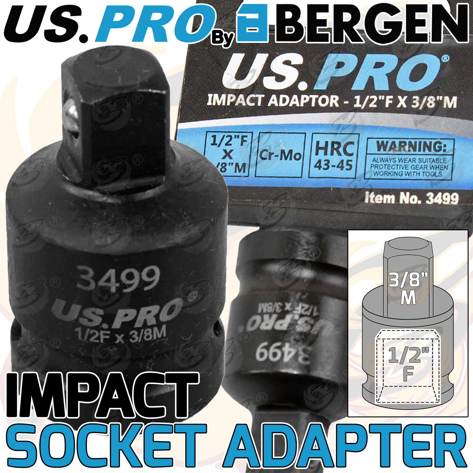 US Pro Impact Socket Ada Pointer 1/2" Drive Down To 3/8" Drive ( 3499 )