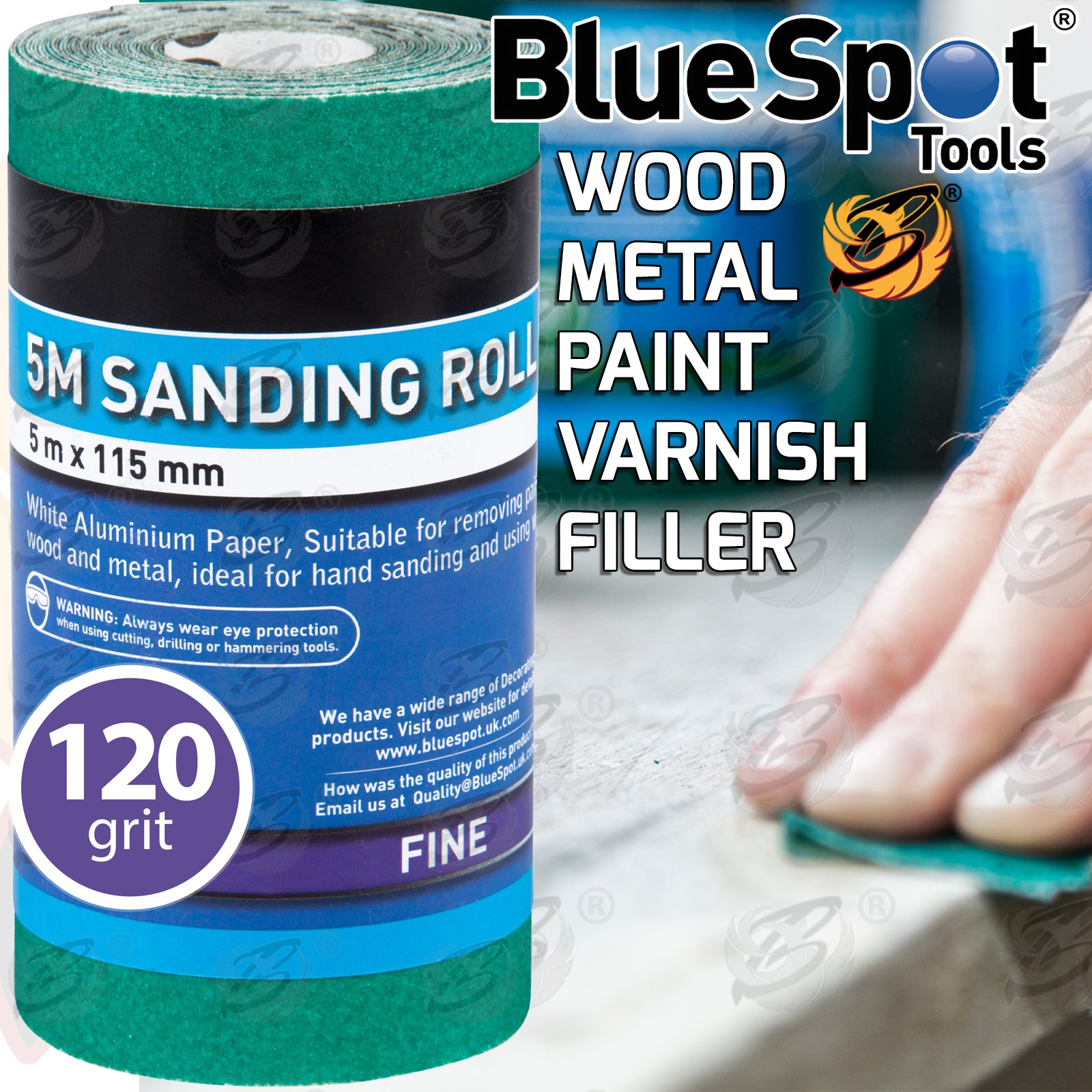 BLUESPOT 120 GRIT SANDING ROLL ( 5M x 115MM ) ( 1 ROLLS )