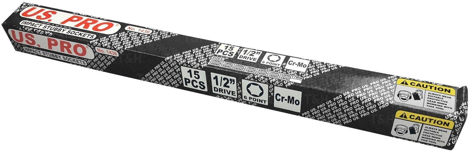 US PRO 15PCS 1/2" DRIVE 6 POINT SHALLOW IMPACT SOCKETS 10MM - 24MM