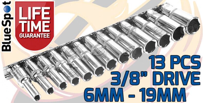 BLUESPOT 17PCS 3/8" DRIVE 6 POINT DEEP SOCKET SET 6MM - 19MM