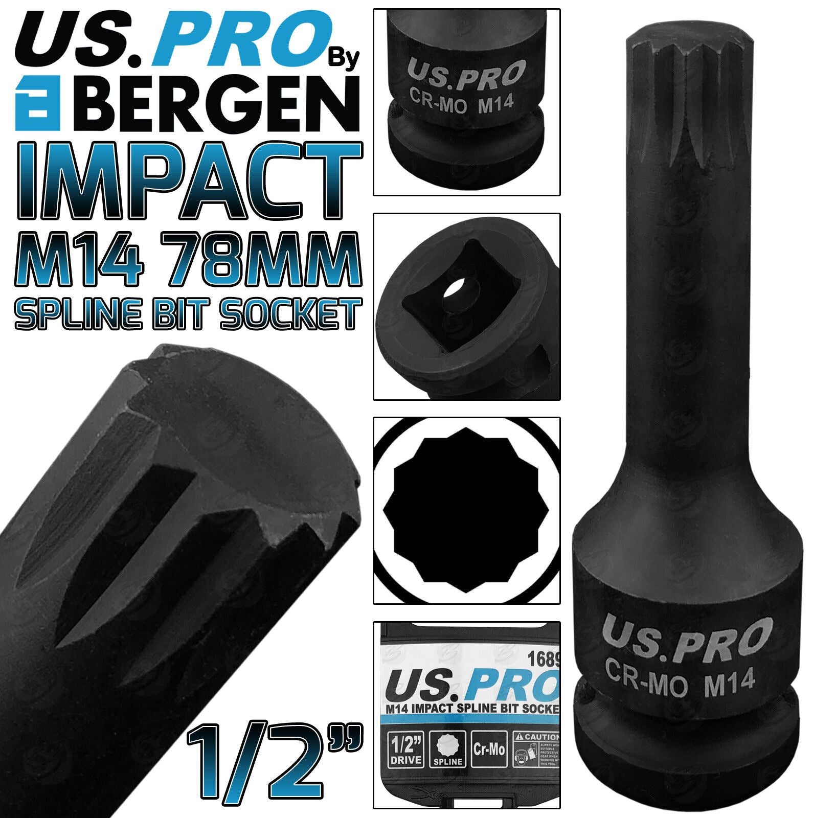 US PRO M14 1/2" DRIVE 78MM LONG IMPACT SPLINE BIT SOCKET ( SINGLE )