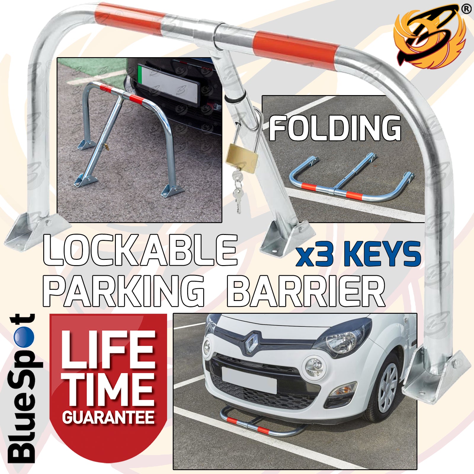 BLUESPOT LOCKABLE FOLDING PARKING BARRIER