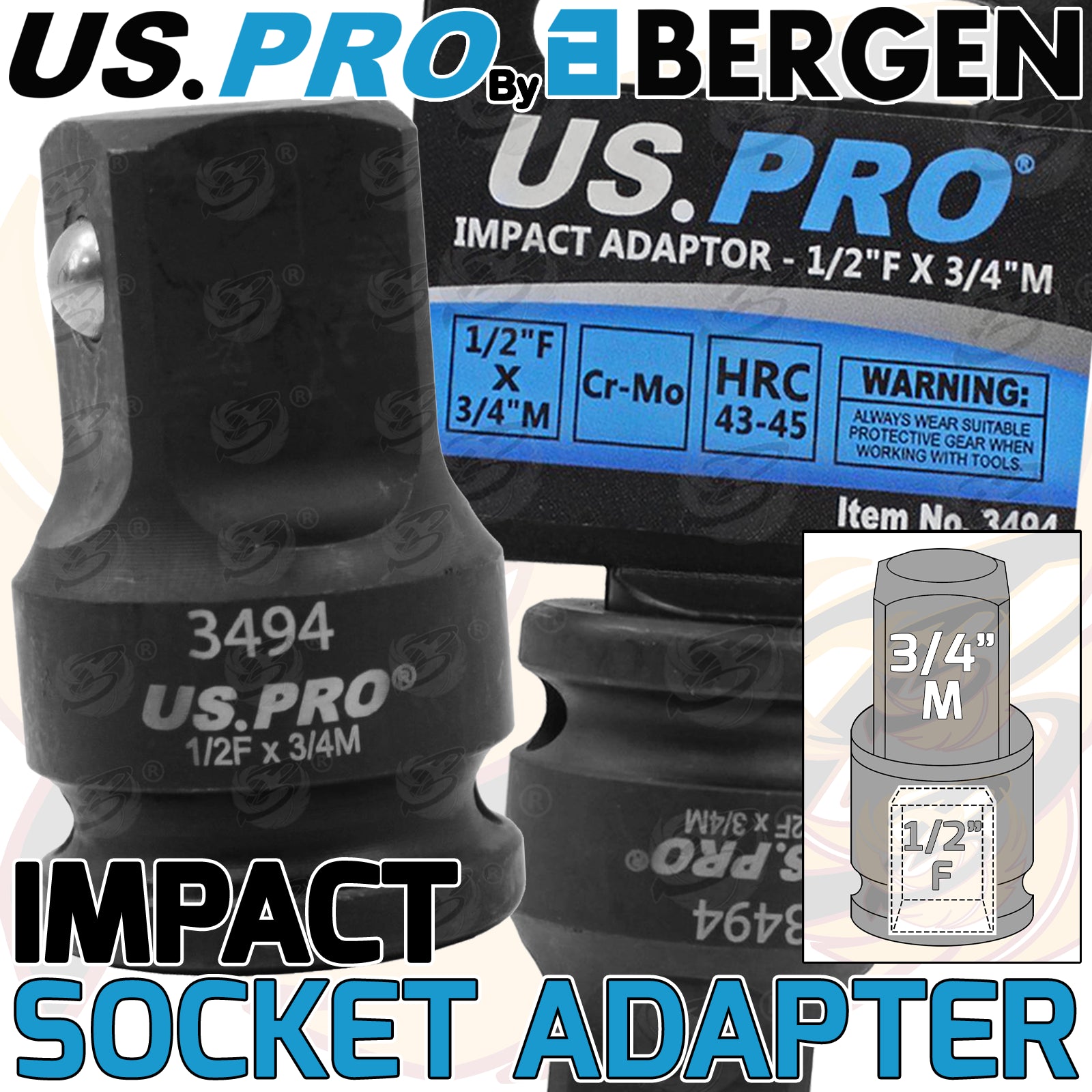 US PRO IMPACT SOCKET ADAPTER 1/2" DRIVE UP TO 3/4" DRIVE