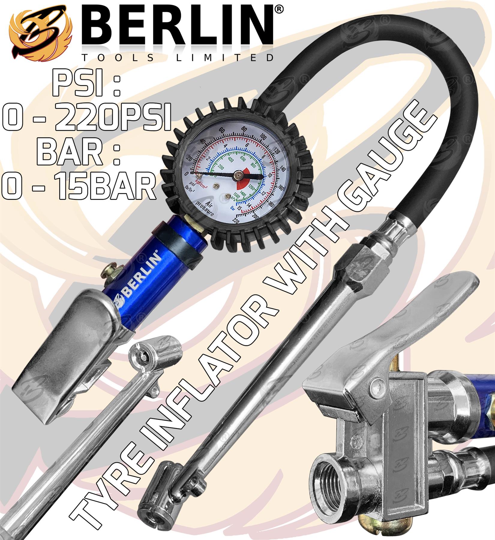 BERLIN TOOLS 220PSI TYRE INFLATOR