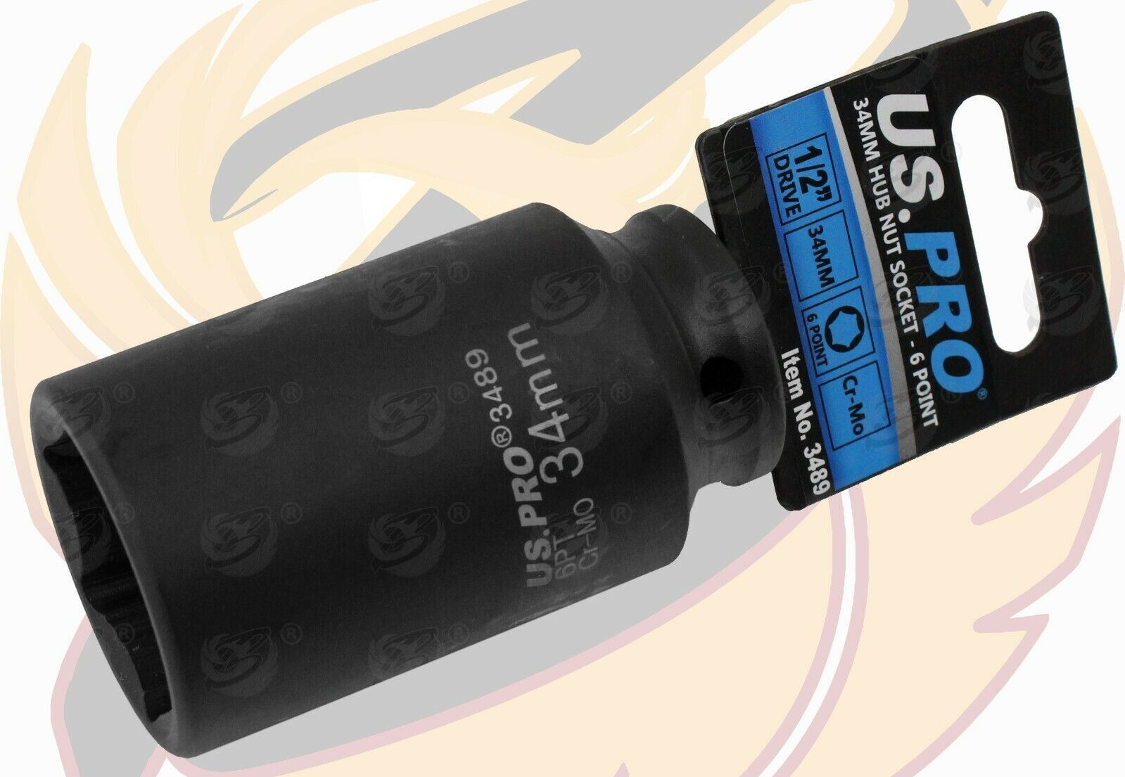 US Pro 34mm 1/2" Drive 6 Point Deep Impact Socket ( Single ) 3489