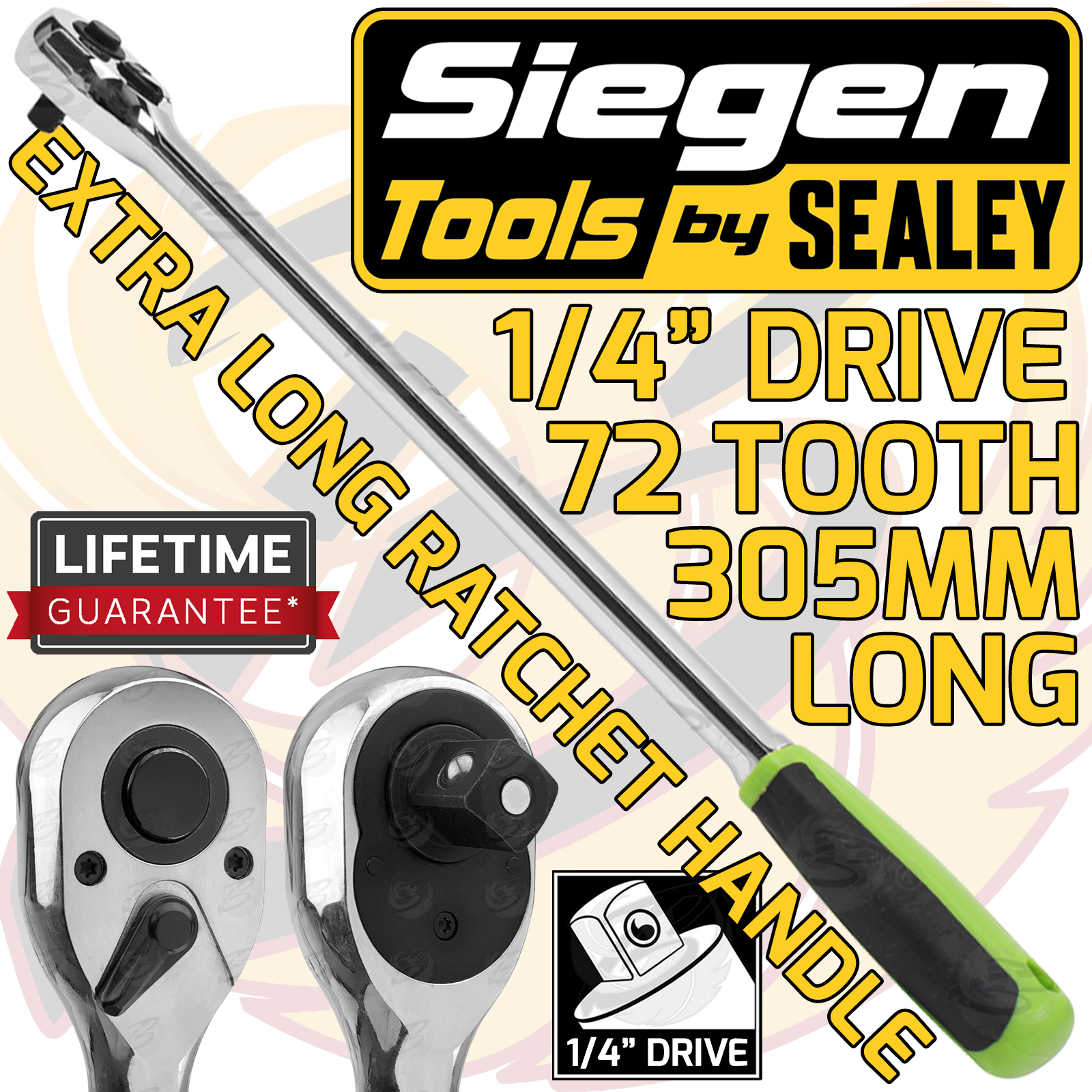 Siegen 1/4" Drive 72 Tooth Extra Long Ratchet Handle S01256