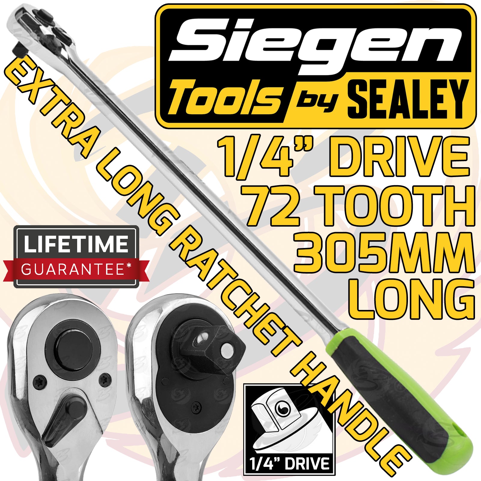 SIEGEN 1/4" DRIVE 72 TOOTH EXTRA LONG RATCHET HANDLE