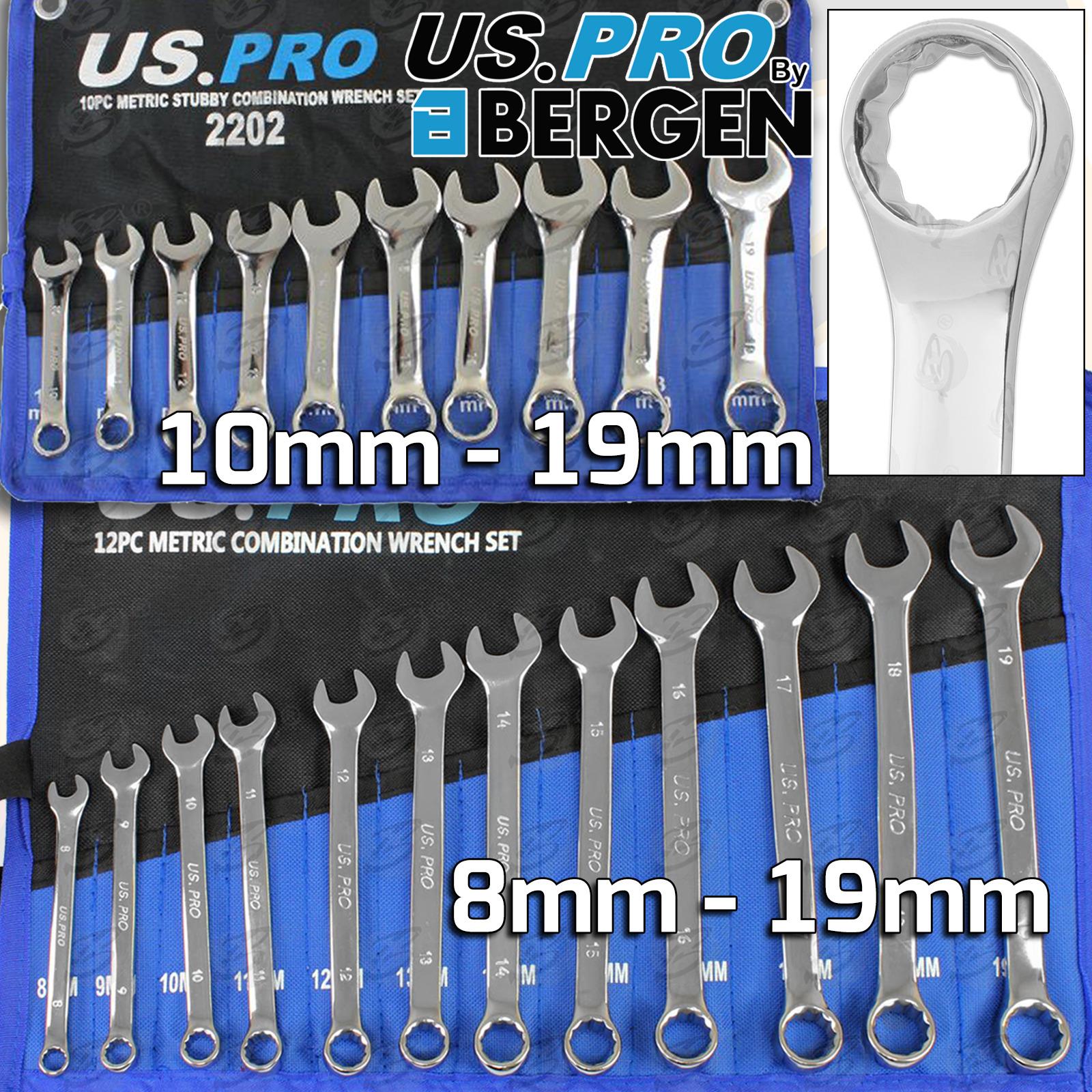 US PRO 22PCS SPANNERS & STUBBY COMBINATION SPANNER SET 8MM - 19MM