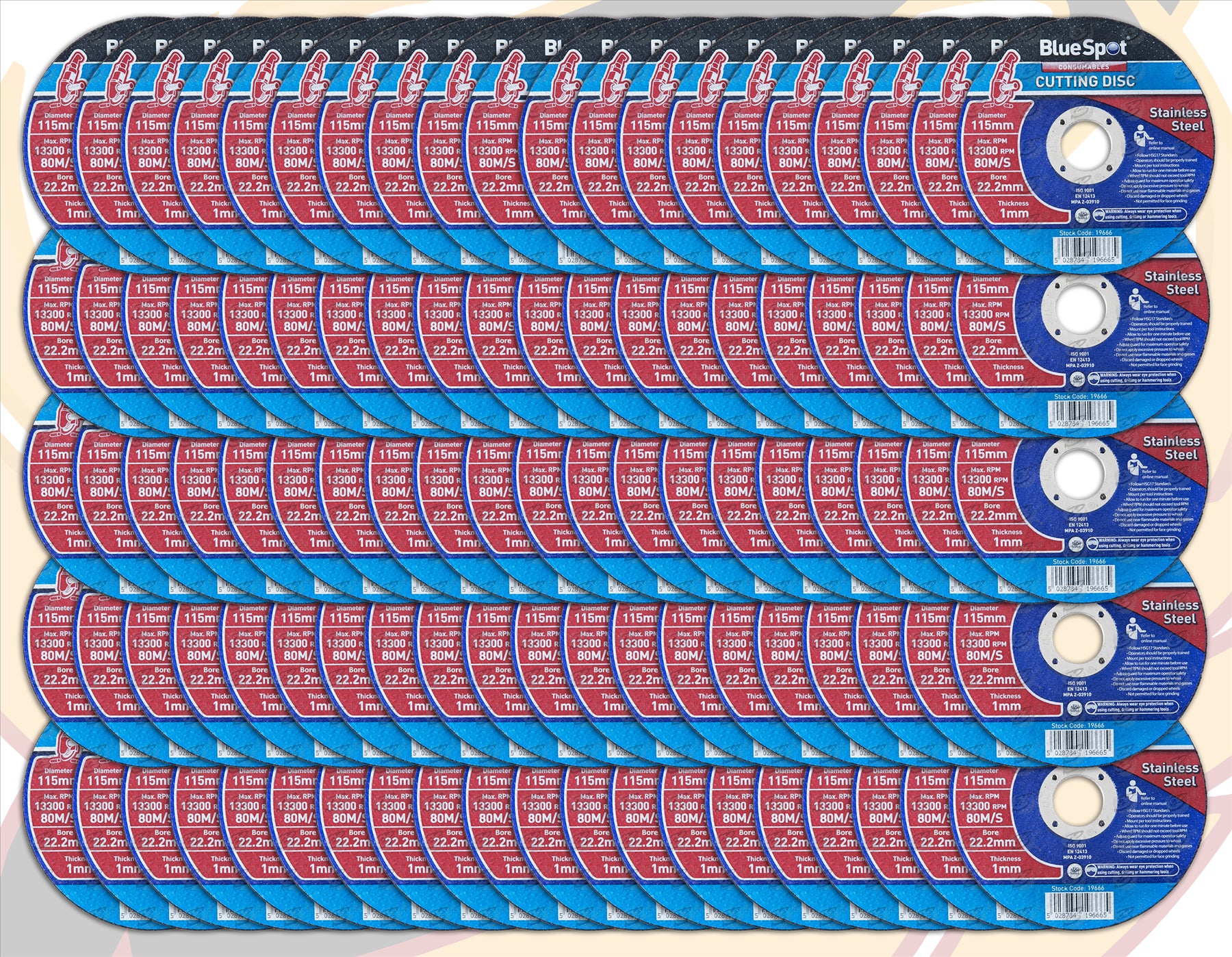 BLUESPOT 1MM THICK STAINLESS STEEL CUTTING DISCS ( X 100 DISCS )