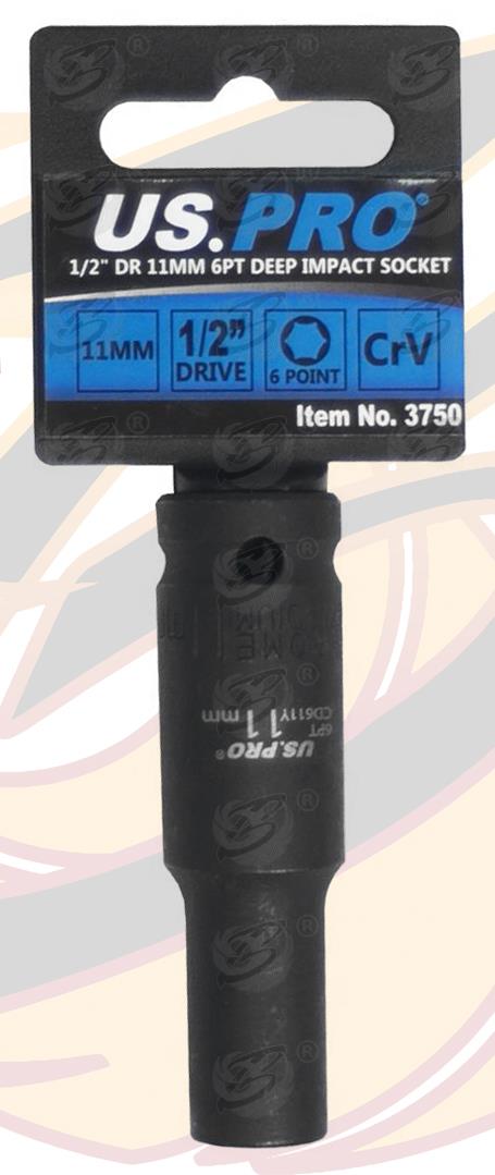 US PRO 11MM 1/2" DRIVE 6 POINT DEEP IMPACT SOCKET ( SINGLE )