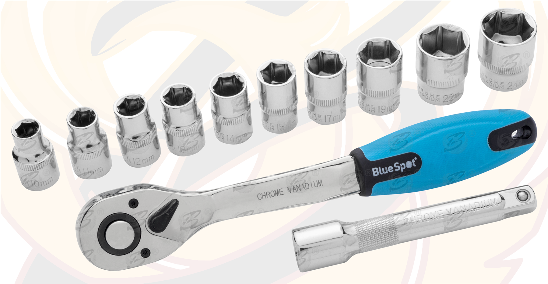BlueSpot 12 Piece 1/2" Drive 6 Point Socket Set 10mm - 24mm ( 01500 )