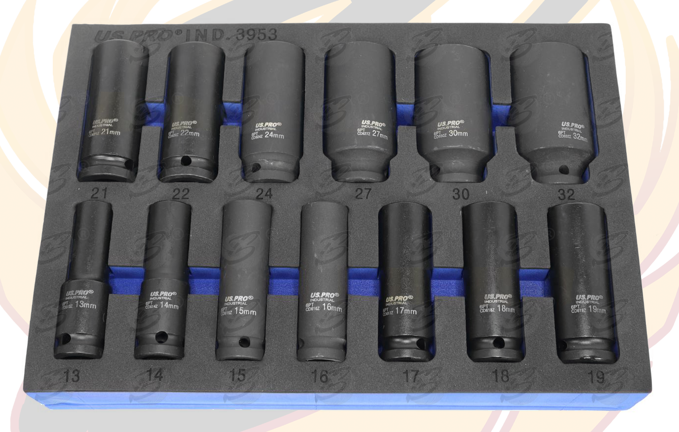 US Pro Industrial 13 Piece 1/2" Drive 6 Point Deep Impact Sockets 13mm - 32mm 3953