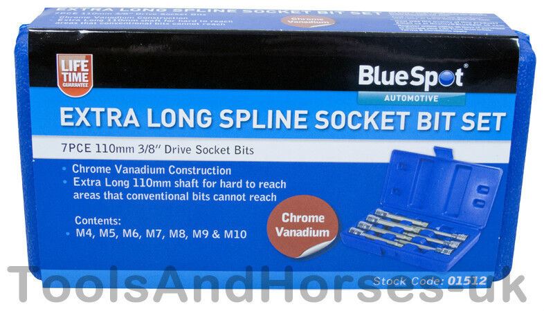 BlueSpot 7 Piece 3/8" Drive Extra Long Spline Bit Sockets M4 - M10 01512