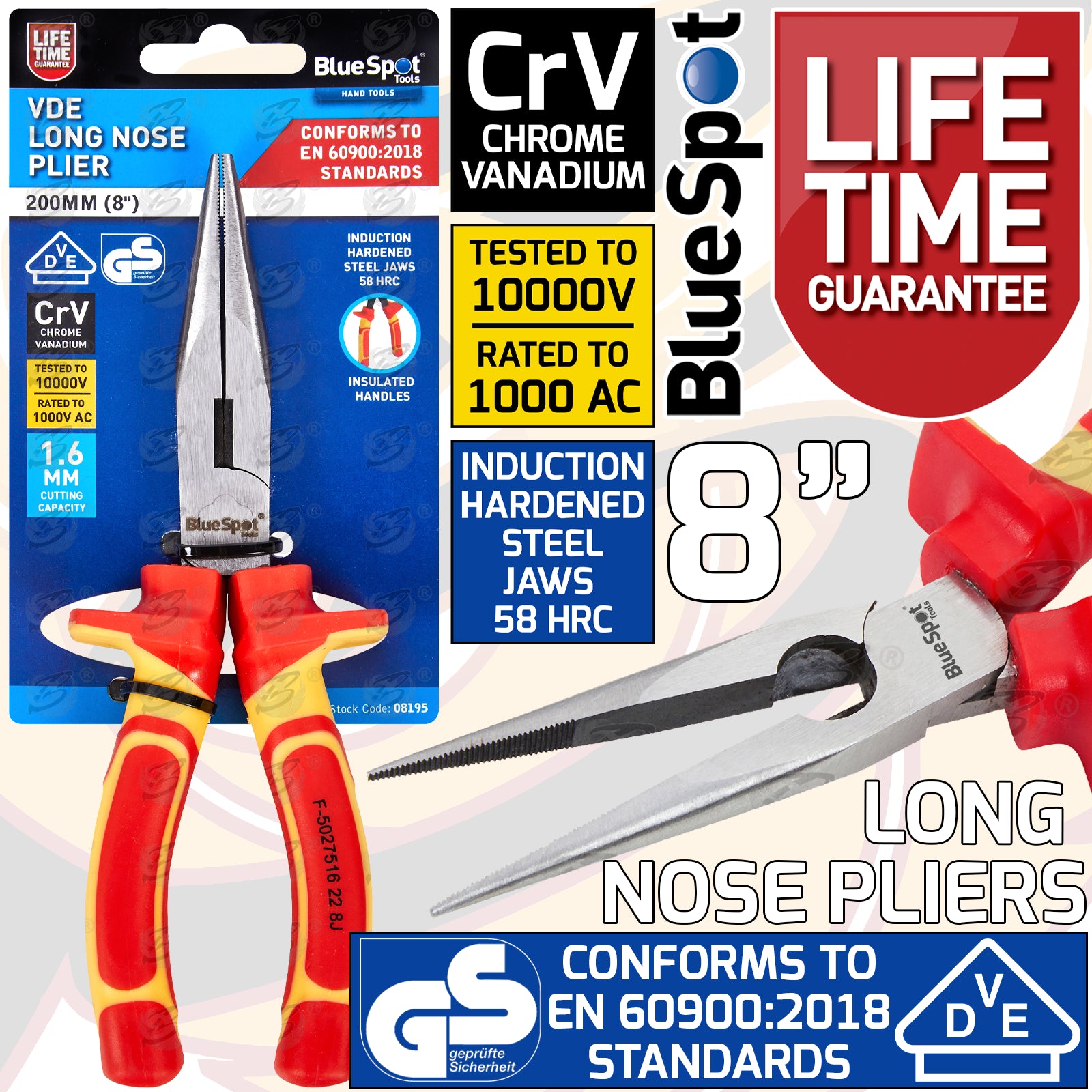 BLUESPOT VDE LONG NOSE PLIERS