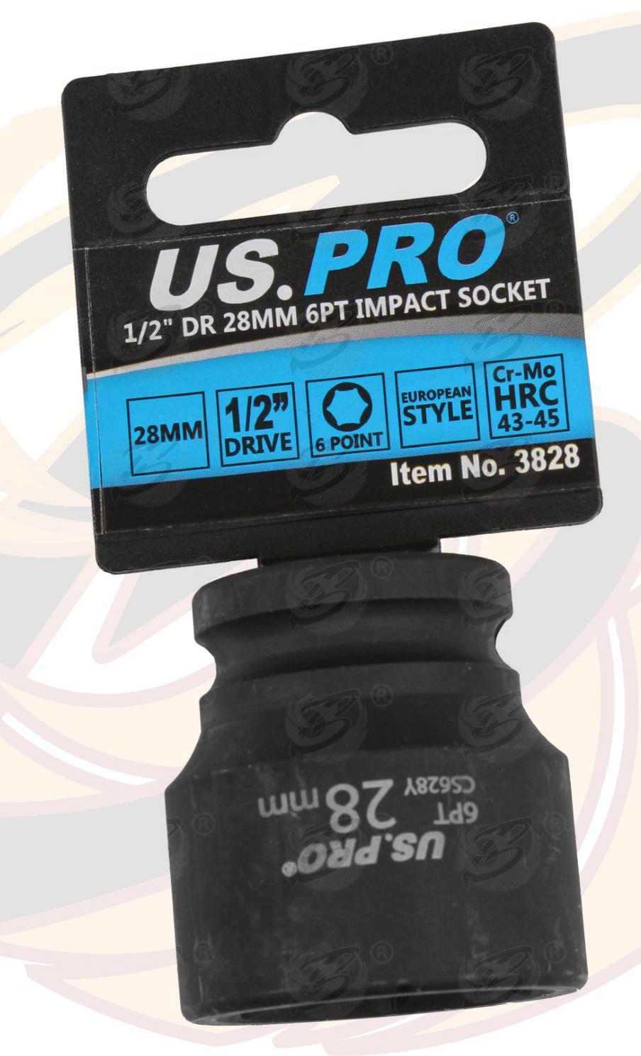US Pro 28mm 1/2" Drive 6 Point Shallow Impact Socket 3828