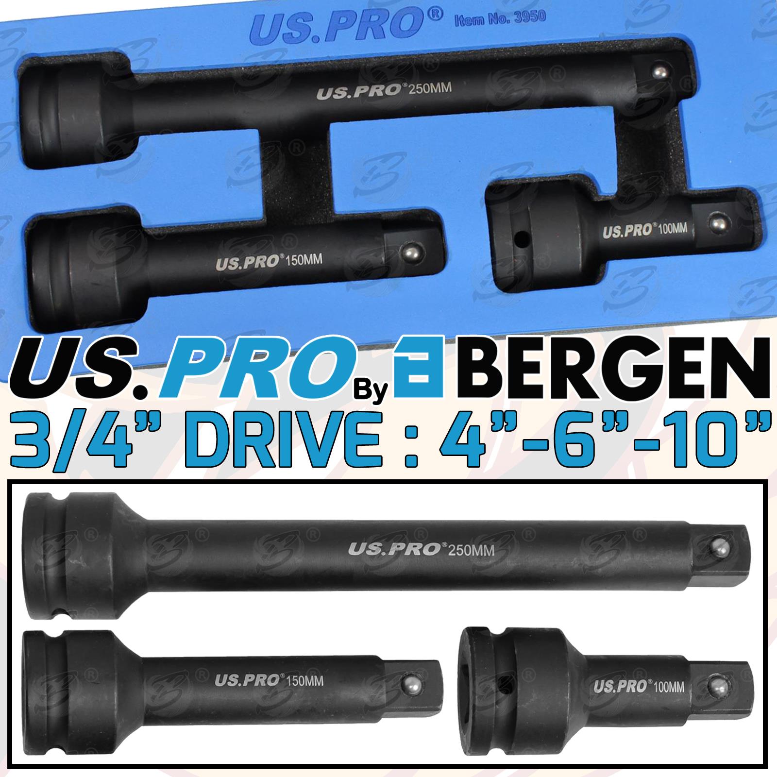 US PRO 3PCS 3/4" DRIVE IMPACT EXTENSION BARS 4" - 6" - 10"
