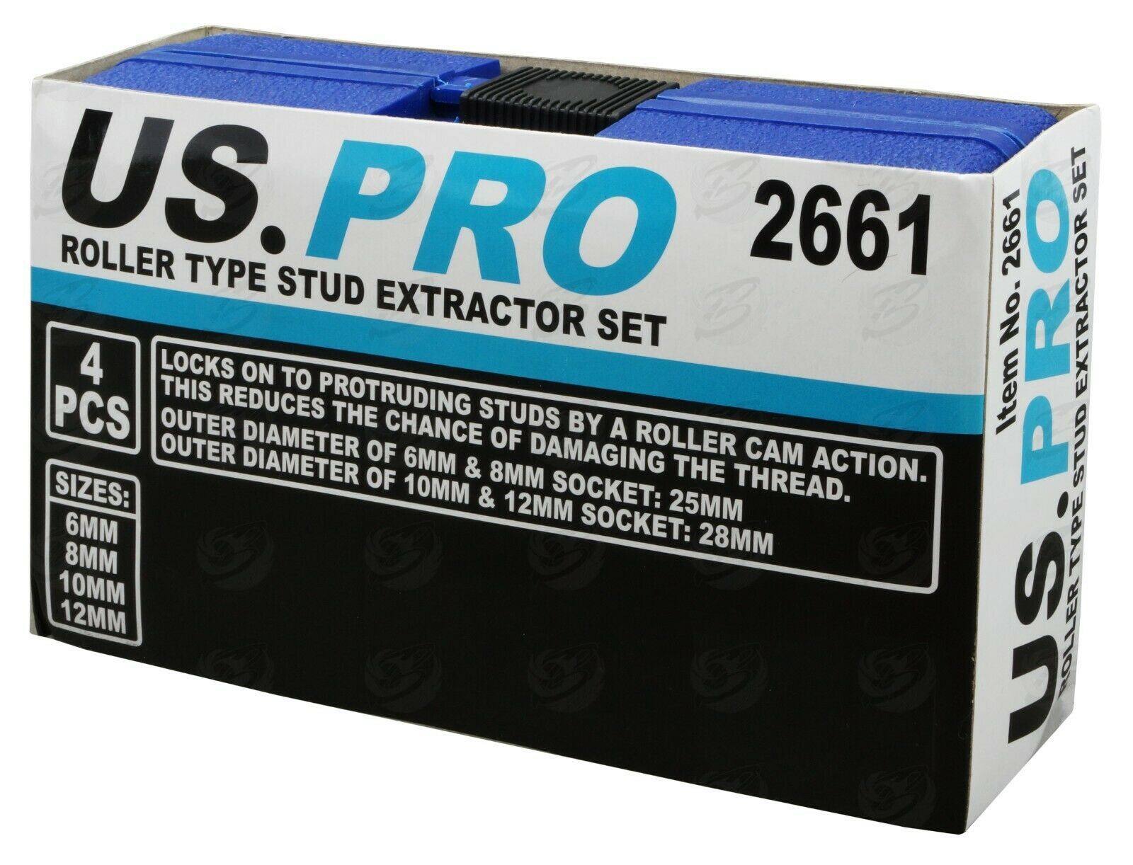 US PRO 4PCS 1/2" DRIVE ROLLER TYPE STUD EXTRACTORS 6MM - 12MM