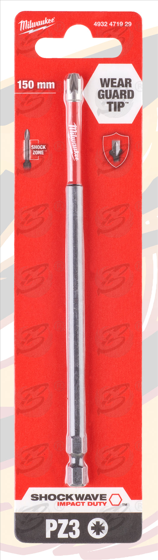 MILWAUKEE PZ3 x 150MM POZIDRIVE IMPACT DRILL / DRIVER BIT ( SHOCKWAVE IMPACT DUTY )