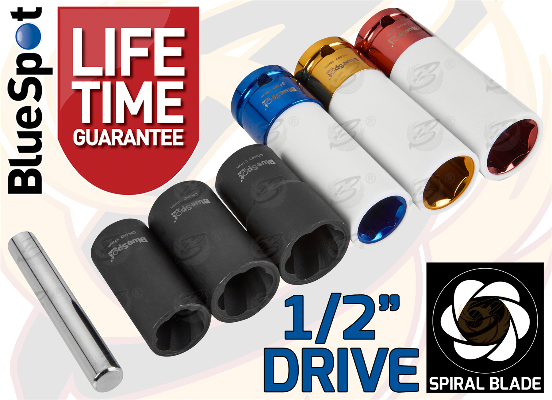 BlueSpot 7 Piece 1/2" Drive Wheel Nut Impact Twist Socket Set ( 17mm - 19mm - 21mm ) ( 01572 )