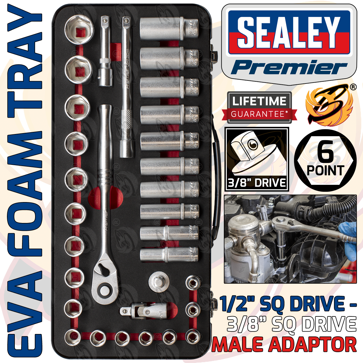 Sealey 32 Piece 3/8" Drive 6 Point 90 Tooth Premier Platinum Socket Set 6mm - 24mm ( AK7922 )