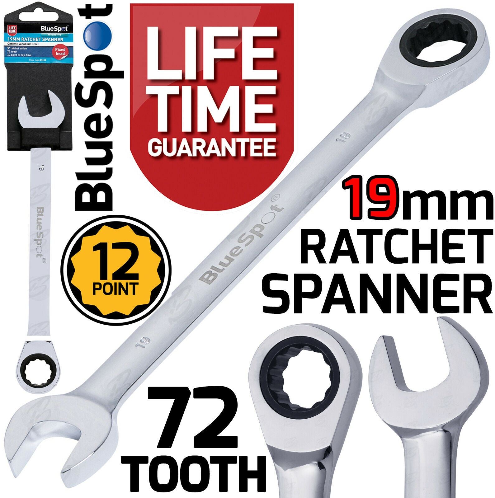 BLUESPOT 19MM 72 TOOTH RATCHET SPANNER