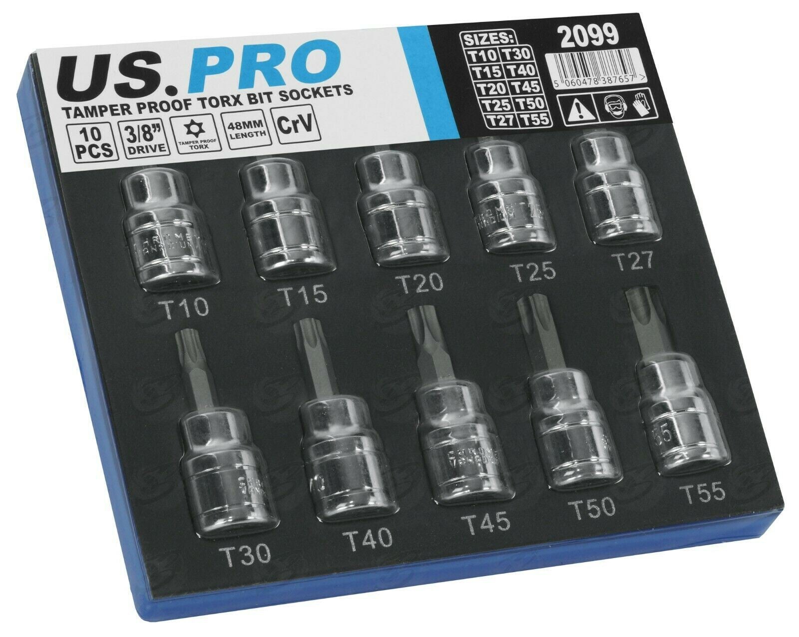US PRO 10PCS 3/8" DRIVE TAMPERPROOF TORX BIT SOCKETS T10 - T55