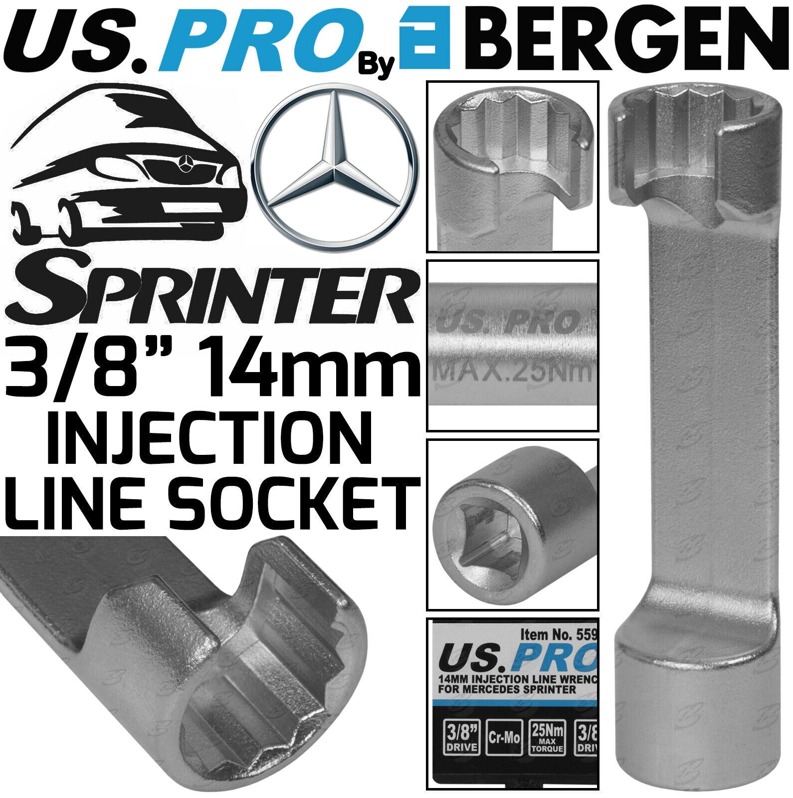 US Pro 3/8" Drive 14mm 12 Point Injection Line Socket ( Mercedes Sprinter ) ( Single ) ( 5594 )