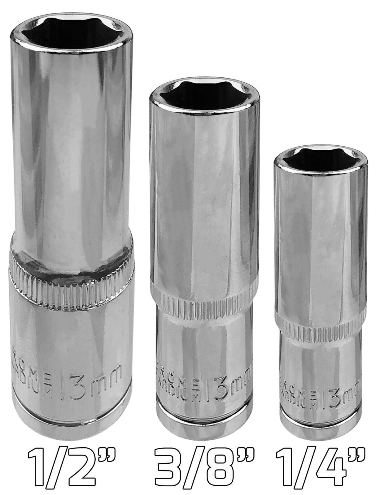 US PRO 12PCS 1/4" & 3/8" & 1/2" DRIVE 10MM & 13MM DEEP & SHALLOW 6 POINT SOCKETS