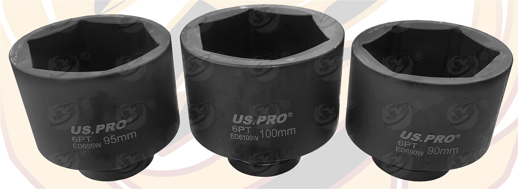 US Pro 6 Piece 1" Drive 6 Point Jumbo Impact Sockets ( 70mm - 80mm - 85mm - 90mm - 95mm - 100mm ) 7544