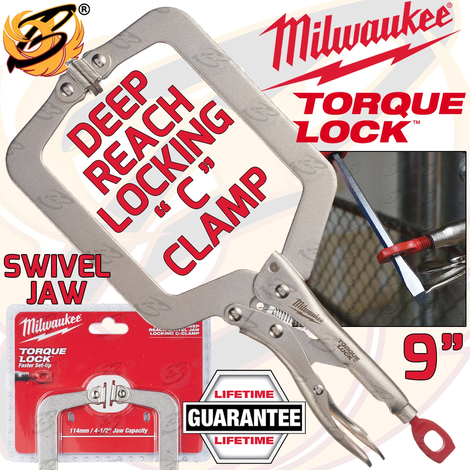 MILWAUKEE 9" DEEP REACH SWIVEL JAW TORQUE LOCK LOCKING PLIERS