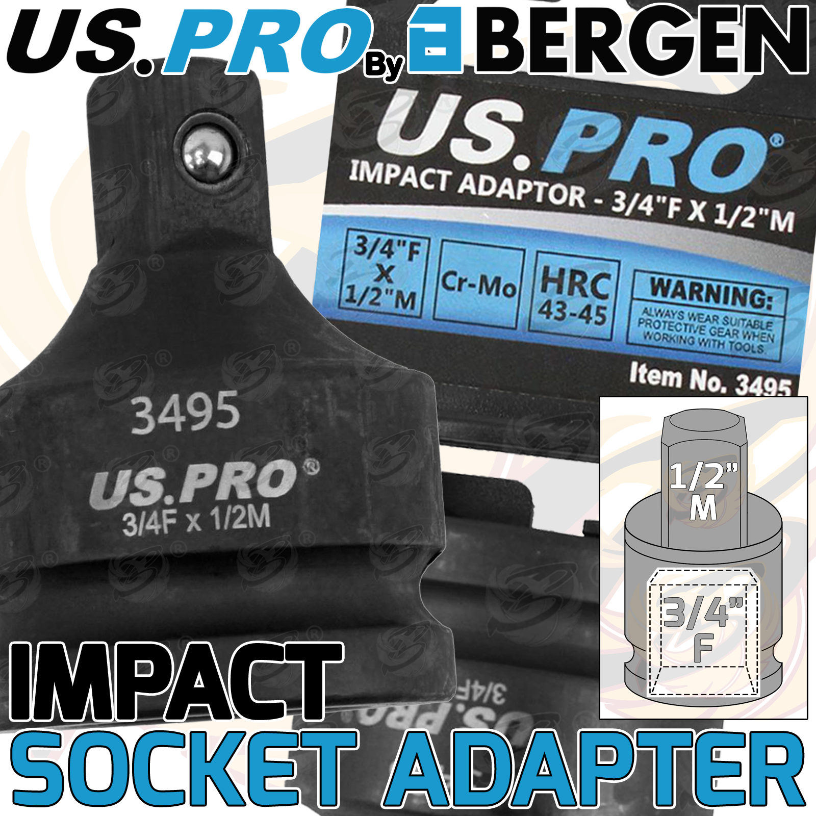 US Pro Impact Socket Ada Pointer 3/4" Drive Down To 1/2" Drive ( 3495 )