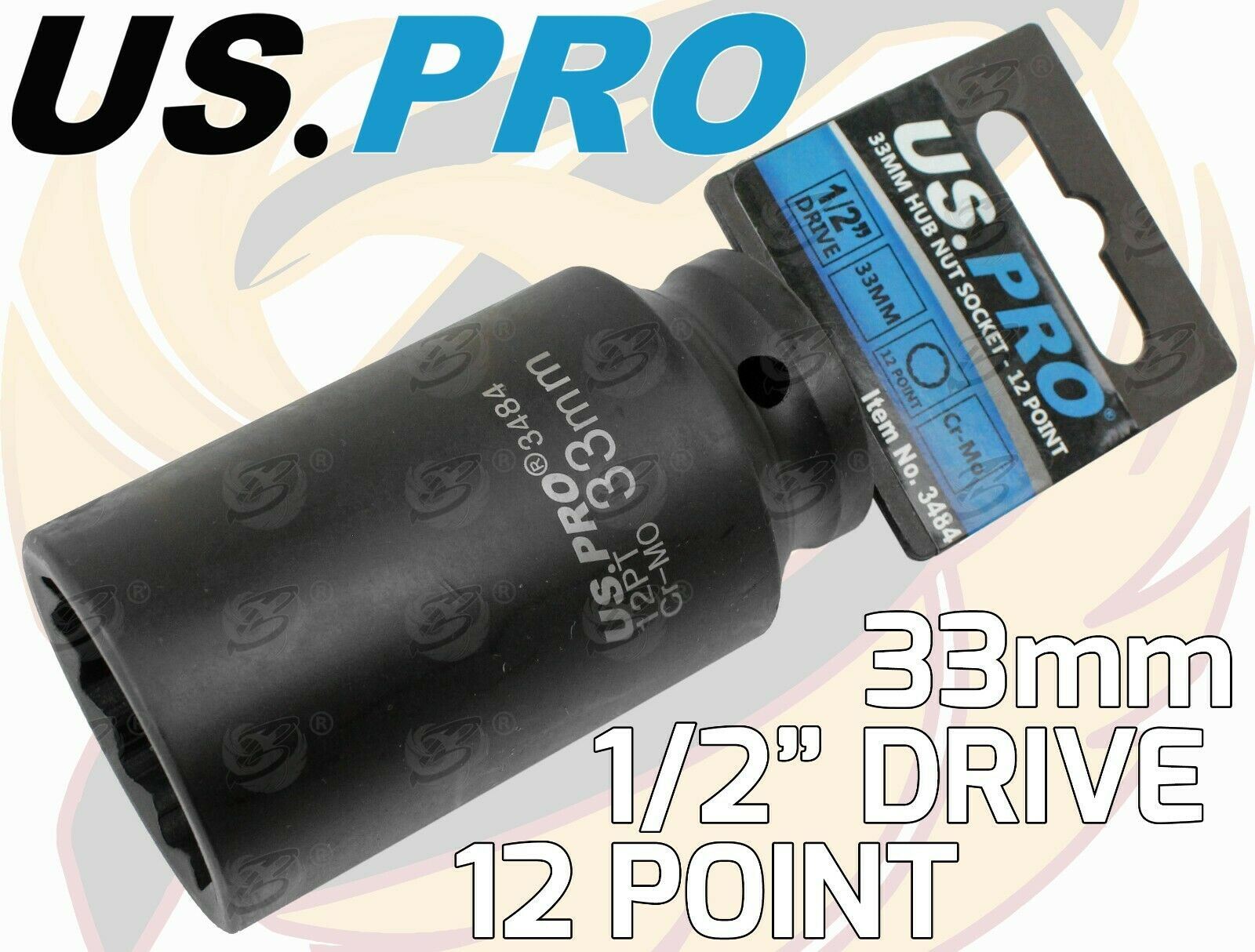 US PRO 33MM 1/2" DRIVE 12 POINT DEEP IMPACT SOCKET ( SINGLE )