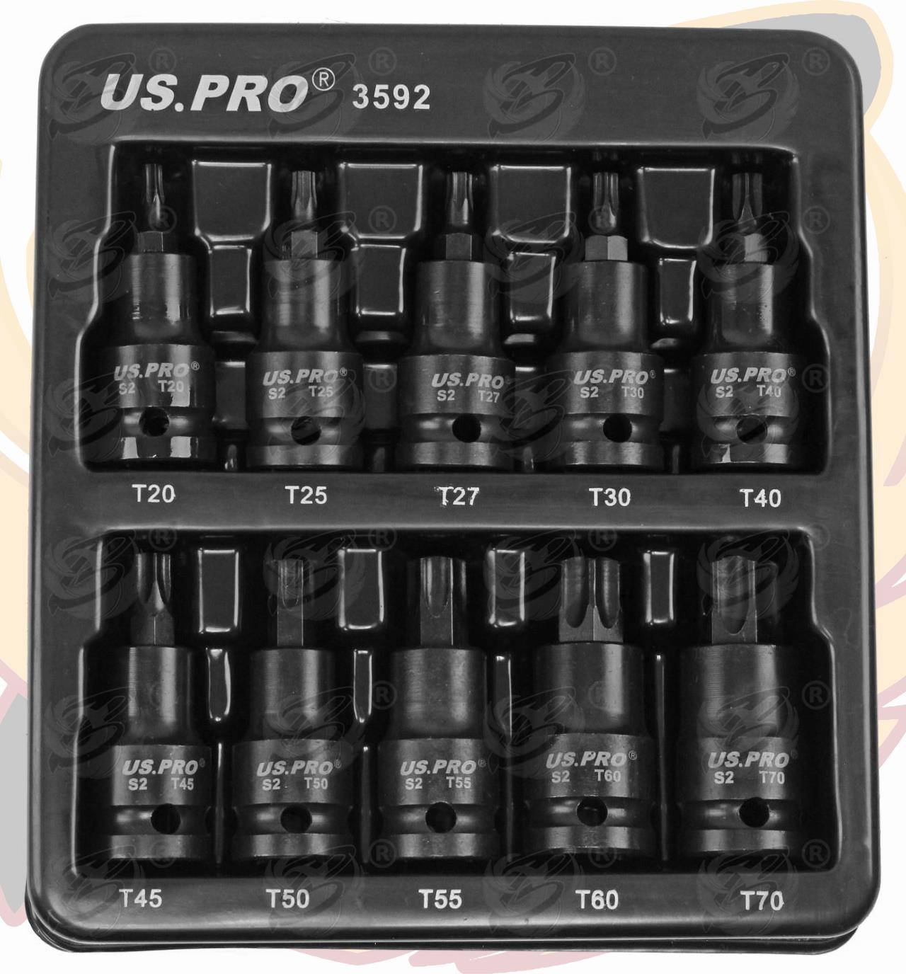 US Pro 10 Piece 1/2" Drive Impact Torx Bit Sockets T20 - T70 3592
