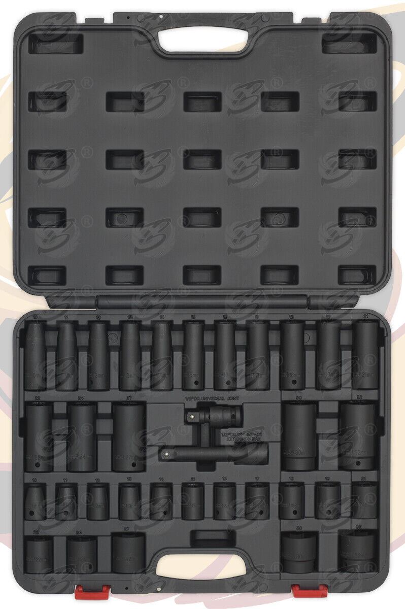 SEALEY 34PCS 1/2" DRIVE 6 POINT DEEP & SHALLOW IMPACT SOCKET SET 10MM - 32MM