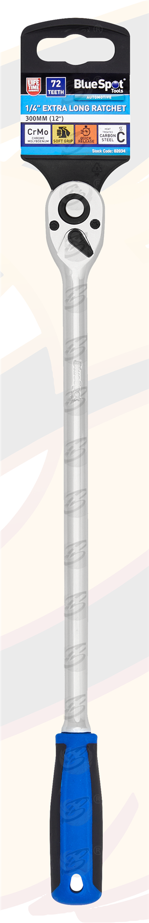 BlueSpot 1/4" Drive 12" Long 72 Tooth Extra Long Ratchet Handle ( 02034 )