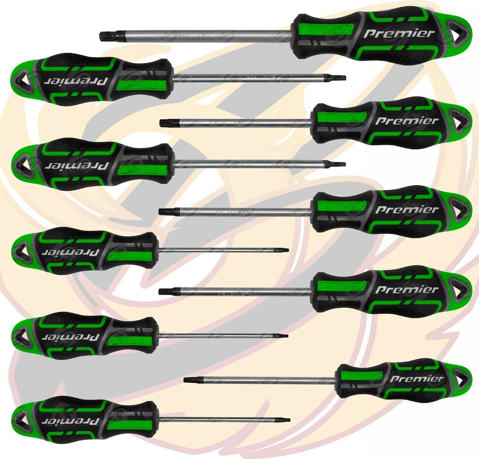 SEALEY 10PCS MAGNETIC TORX SCREWDRIVER SET T7 - T40 ( HI VIS )