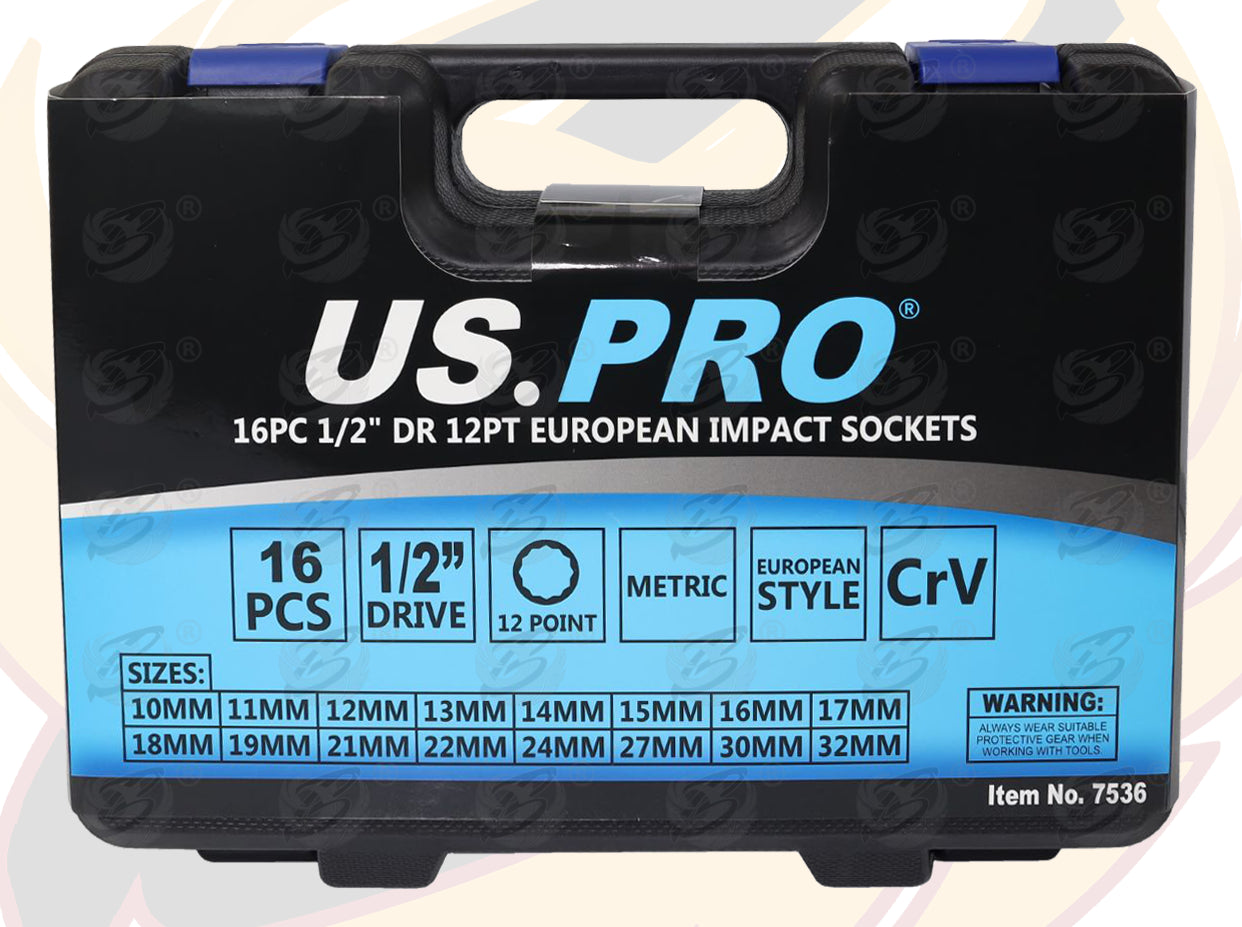 US PRO 16PCS 1/2" DRIVE 12 POINT DEEP IMPACT SOCKETS 10MM - 32MM